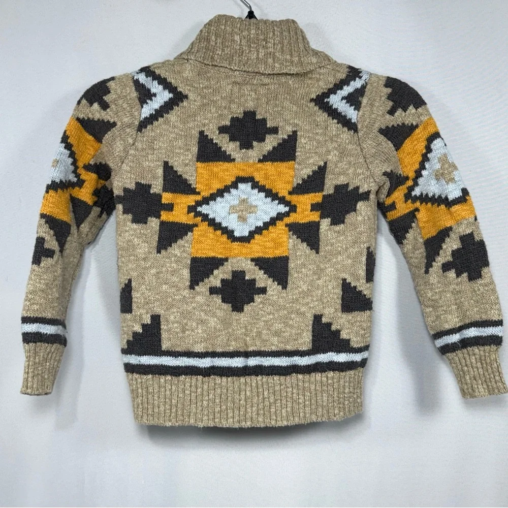 Boys Southwestern Aztec OshKosh B'gosh Tan Cotton Blend Shawl Collar Cardigan 6‎